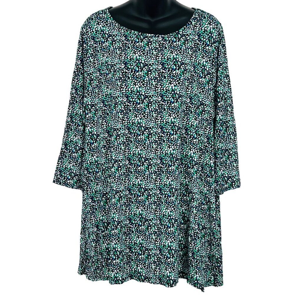 Philosophy Woman Plus Size 2X Tunic Top Blouse 3/4 Sleeve Round Neck Blue New